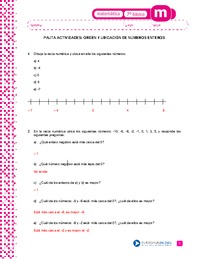 Orden y ubicación números enteros (Pauta)