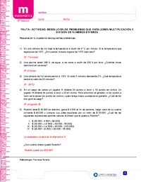Resolución de problemas números enteros (Pauta)