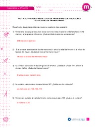 Resolución de problemas que involucre ecuaciones de primer grado (Pauta)