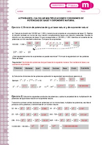 Calcular multiplicaciones y divisiones de potencias de base y exponente natural (Pauta)