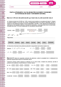 Calcular multiplicaciones y divisiones de potencias de base y exponente natural