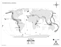 Mapa actividad sísmica y volcánica del mundo en blanco y negro