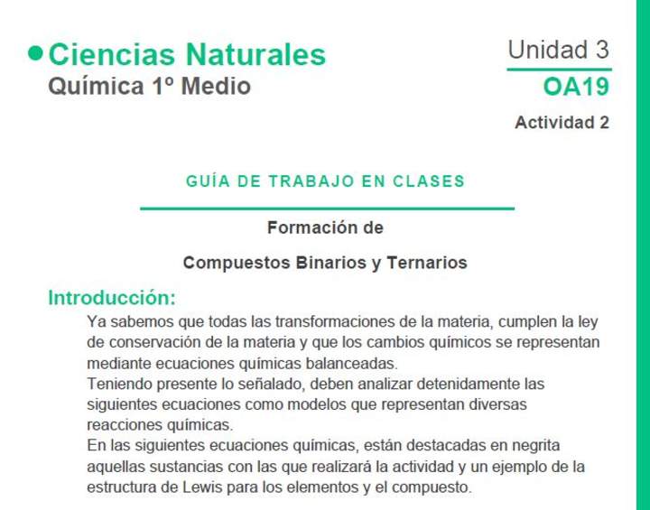 Formación de Compuestos Binarios y Ternarios