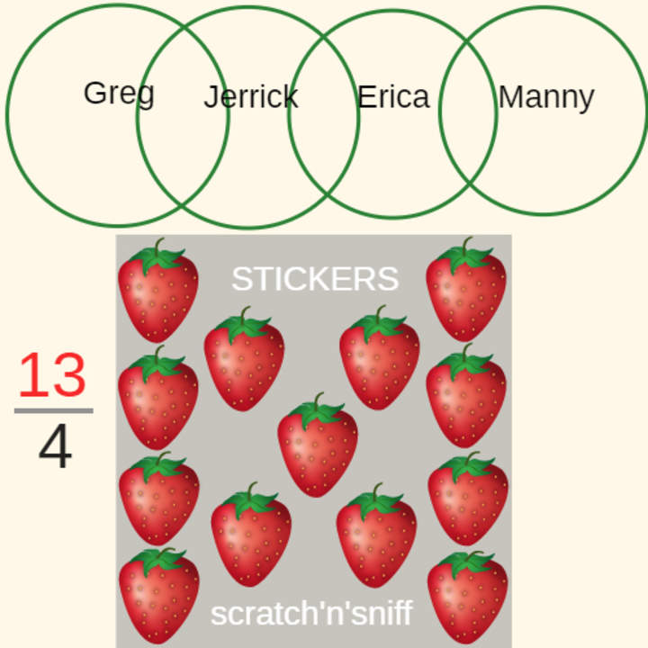 Fracciones impropias como números mixtos: compartir pegatinas Scratch-n-Sniff Fracciones impropias como números mixtos: compartir pegatinas Scratch-n-Sniff