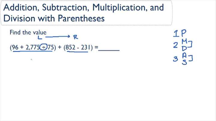 Sumar, restar, multiplicar y dividir entre paréntesis - Orden de operaciones Sumar, restar, multiplicar y dividir entre paréntesis - Orden de operaciones