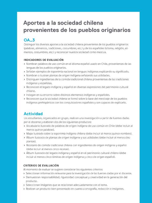 Ejemplo Evaluación Programas - OA03 - Aportes a la sociedad chilena provenientes de los pueblos originarios
