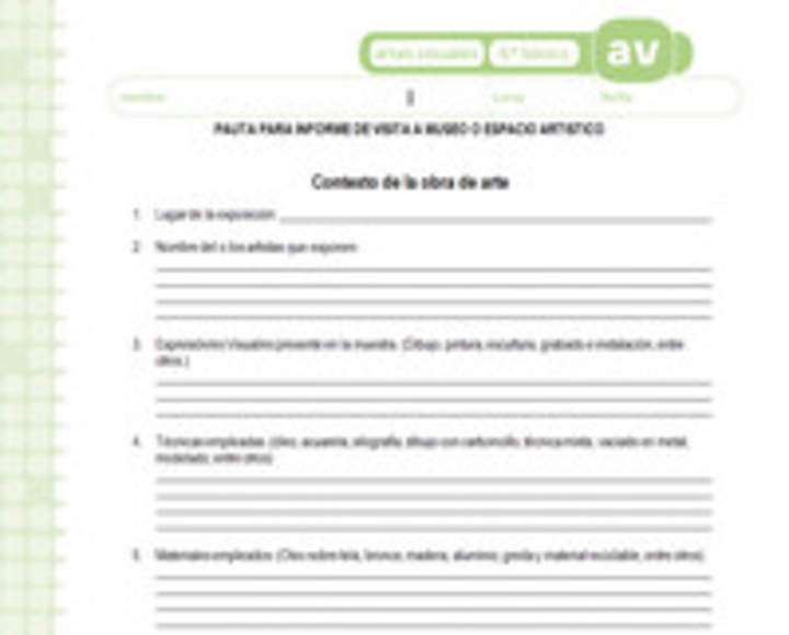 Pauta para informe de visita a museo o espacio artistico