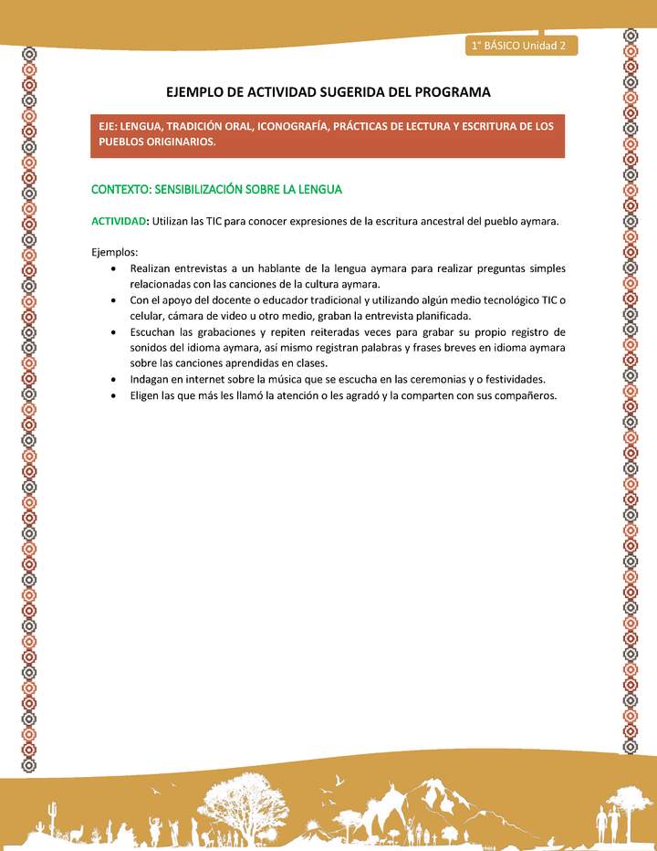 Actividad sugerida LC01 - Aymara - U02 - N°05: Utilizan las TIC para conocer expresiones de la escritura ancestral del pueblo aymara
