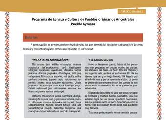 Relato Y el saludo del sol - Lengua y cultura de los pueblos Originarios Ancestrales 1º básico -  Aymara - Unidad 2