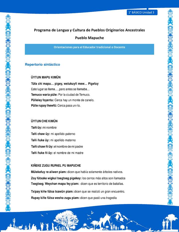 Orientaciones al docente - LC01 - Mapuche - U3 - Repertorio sintáctico