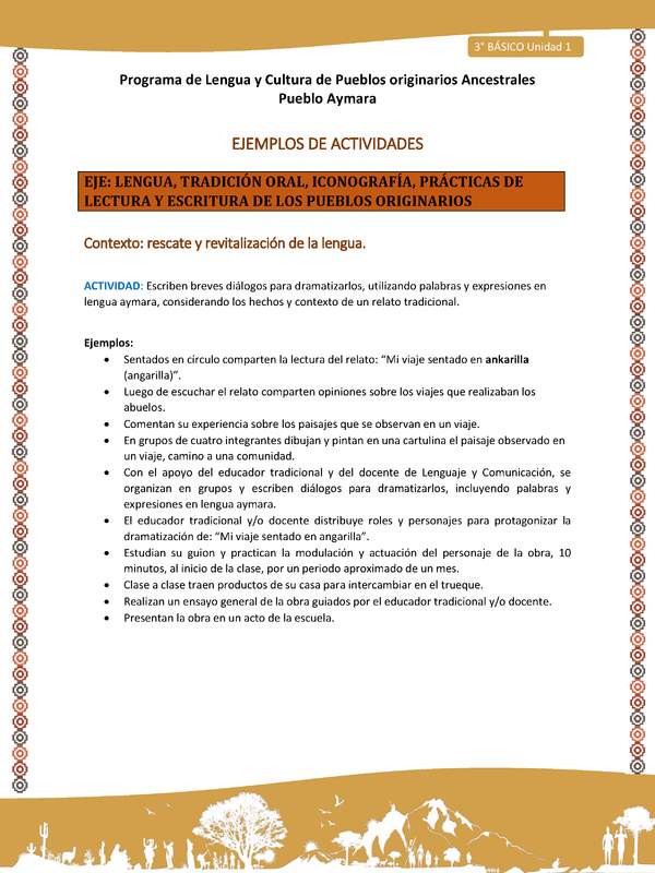 07-Actividad Sugerida LC03-U02-LR02- Escriben breves diálogos para dramatizarlos, utilizando palabras y expresiones en lengua aymara, considerando los hechos y contexto de un relato tradicional.